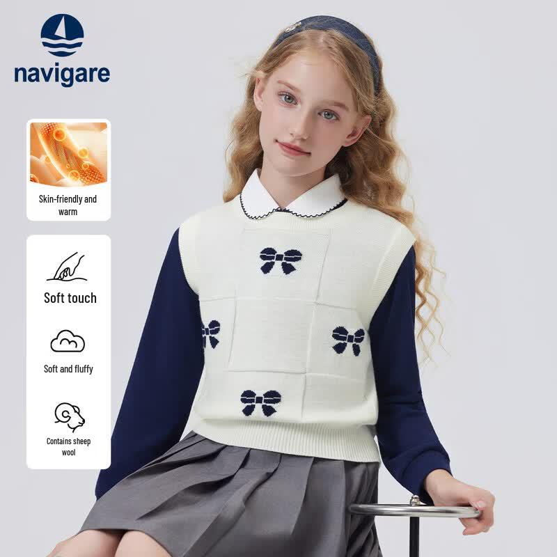Navigare Girls' Australian Wool Blend Bowknot Knit Vest