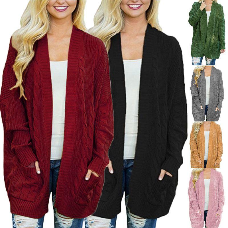 Cozy Women Cardigan Sleeve Loose Knitted Sweater Outwear With Fashion Pockets