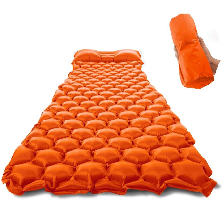 Ultralight Self-Inflatable Camping Mat with Air Pillow Nylon TPU Dual Valve for Picnics and Outdoor Adventures 190*58*5cm оранжевый