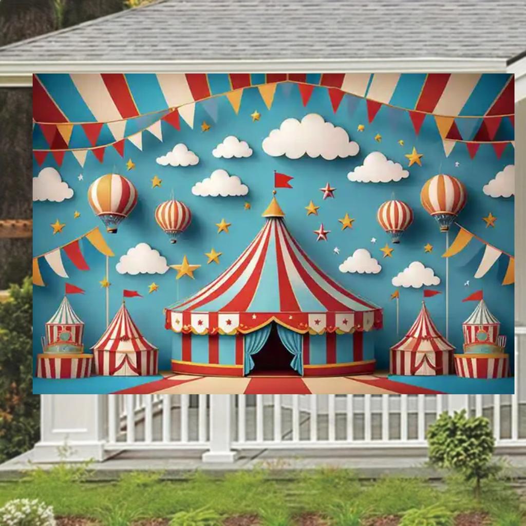 2D Flat Surface 1-piece Circus Tent Photo Background Fabric Suitable for First Birthday and Carnival Parties