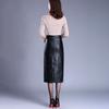 Women PU Leather Midi Skirt Spring Autumn Ladies Package Hip Front or Back Slit Pencil Skirt