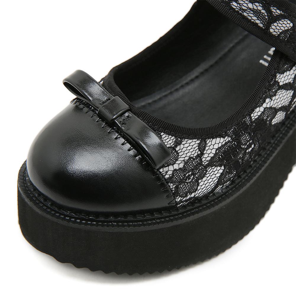 Gdgydh Platformové podpatky pro ženy Krajkové Květinové Silná Podrážka Robustní Podpatky Boty Mary Jane do školy Gumová Podrážka Bílé Svatební Boty