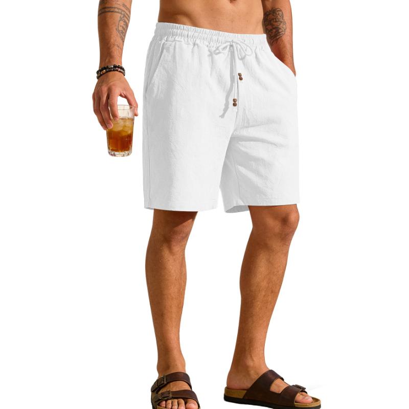 Men's Casual Shorts Cotton Elastic Waist Shorts Drawstring Summer Lightweight Shorts for Men Linen Casual Beach Vacation Yoga Golf Shorts with Pockets