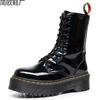 Laser-Dicksohlen-Loch-Lokomotivstiefel Damen 10 Reißverschluss seitlich Britische Langstiefel Muffin-Serie