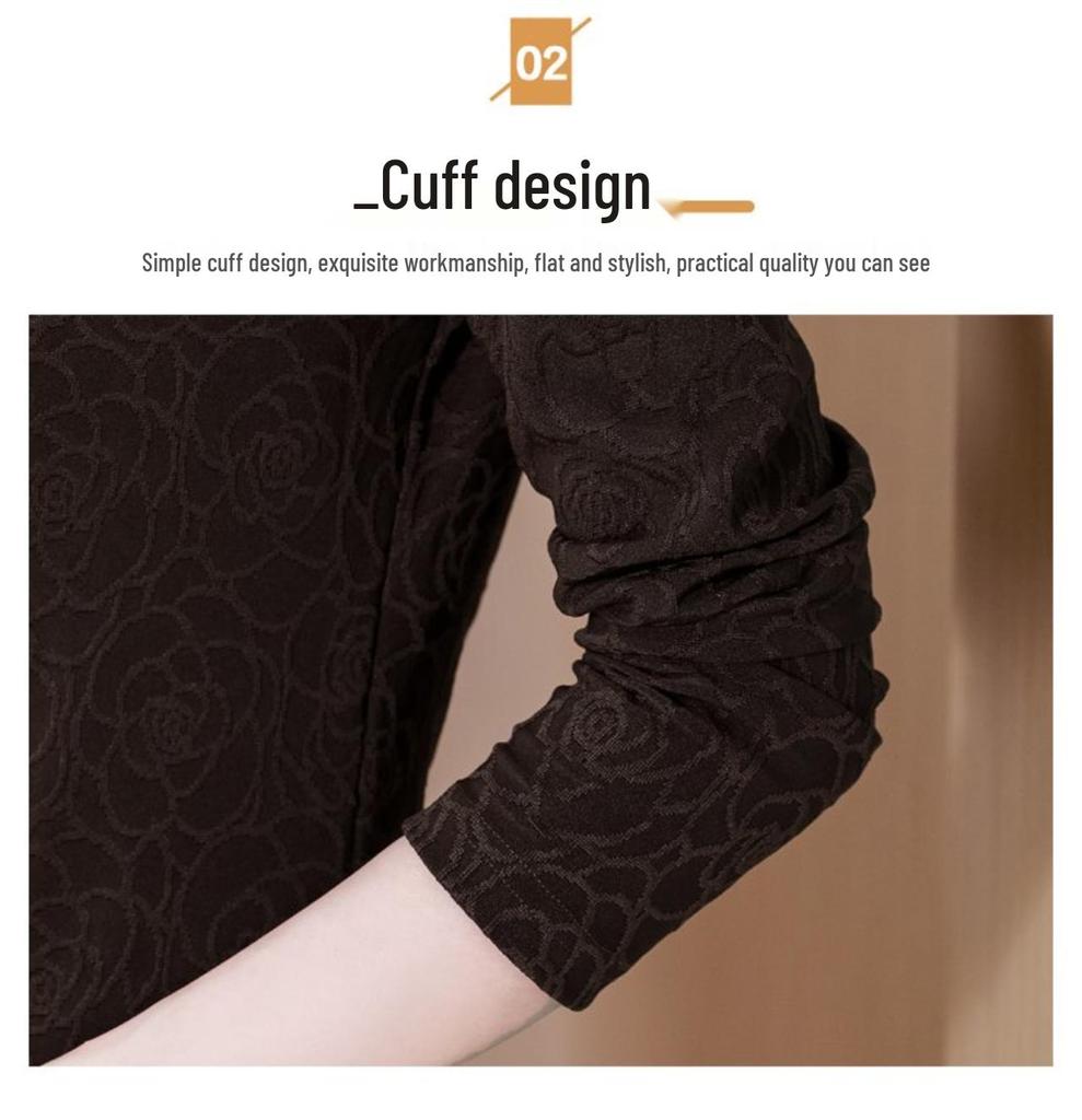 Elegant Retro Lace High-Neck Long Sleeve Women's T-Shirt for Spring