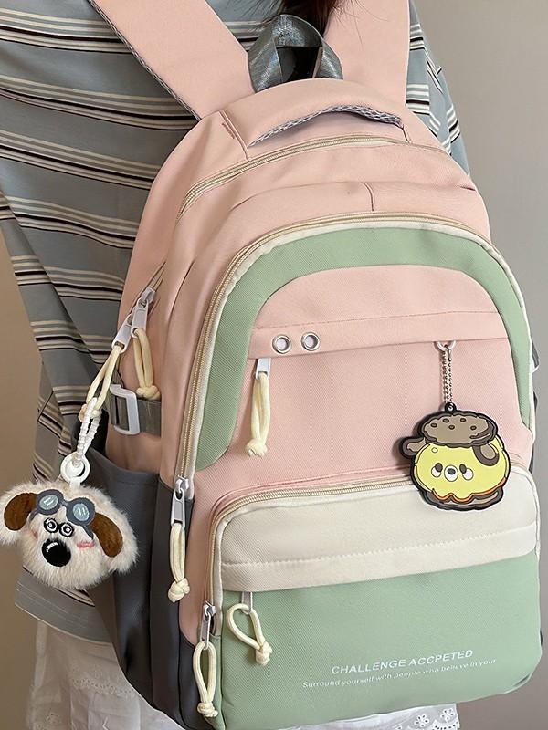 Nylon School Backpack For Teens With Design And Letter Print For Casual Use