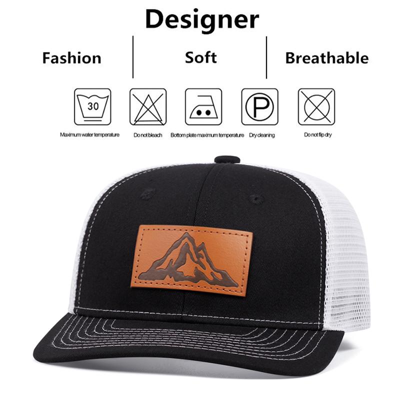 Fashion Men's Mountain Leather Label Mesh Hat Adjustable Street Dance Baseball Hat Summer Unisex Fisherman Fishing Hat Truck Cap