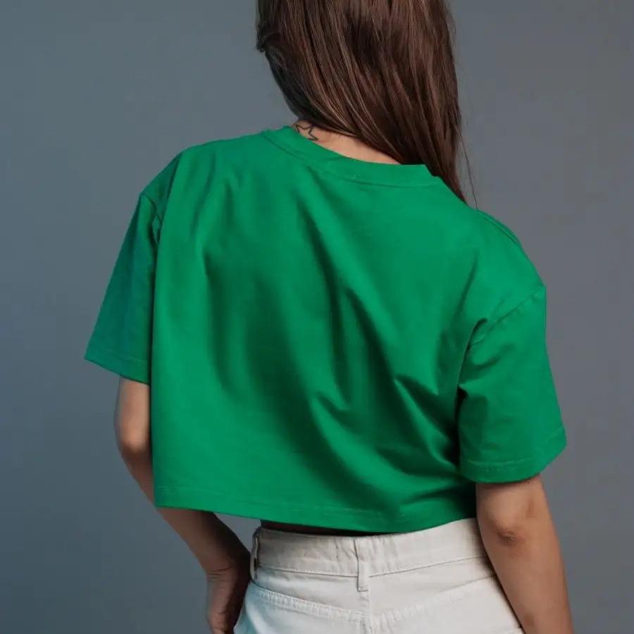 

Жіночі вільні укорочені футболки з коротким рукавом і круглим вирізом, вільні вкорочені топи, літні повсякденні базові жіночі футболки зі спущеними плечима M темно-зелений колір