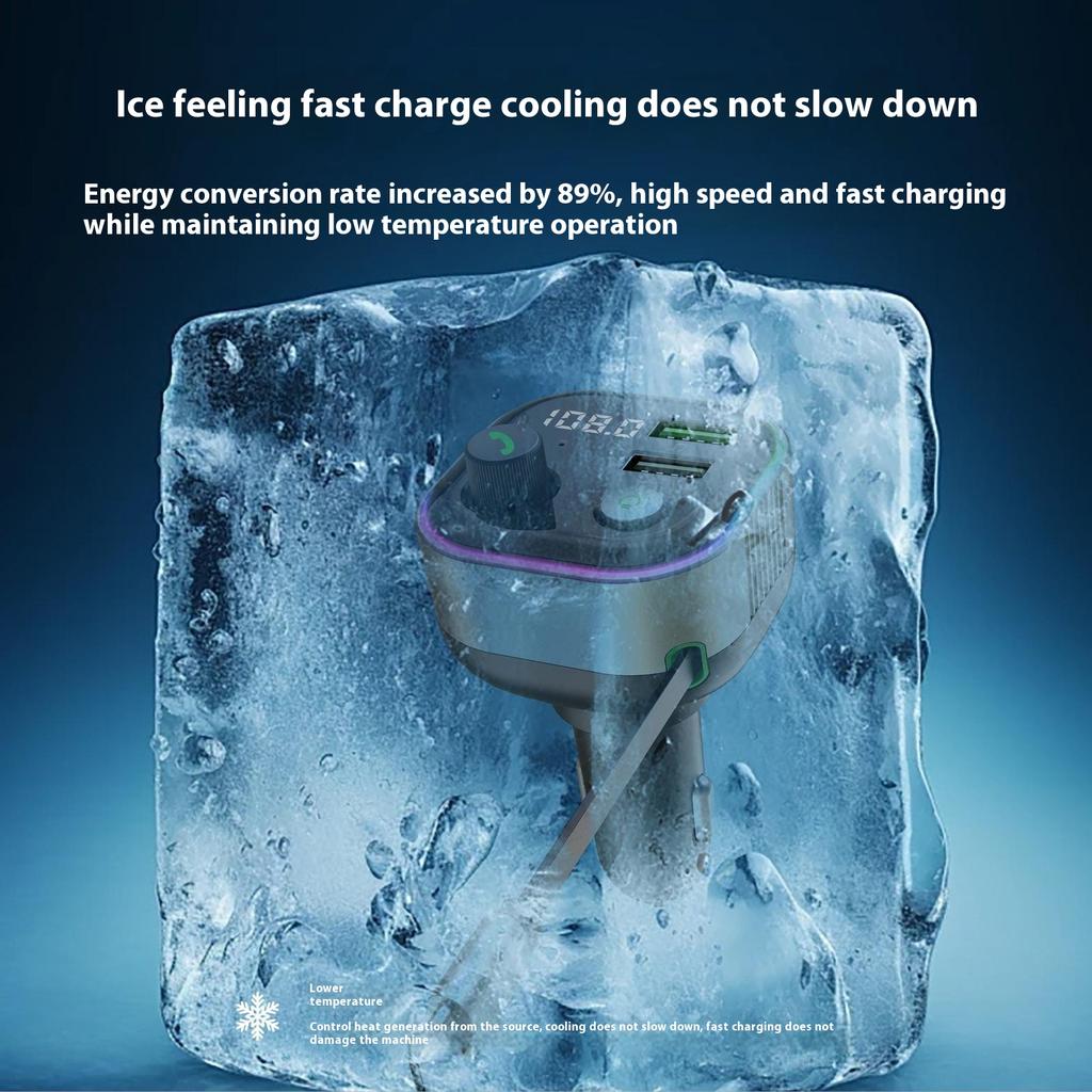 GZ11 65W PD Fast Charging Car Charger with Retractable Type C Cable Voltage Display Bluetooth-Compatible MP3 Player