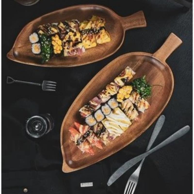1PC Serving Wooden Tray Restaurant Western Food Plate Japanese Creative Breakfast Wooden Plate Sushi Dessert Fruit