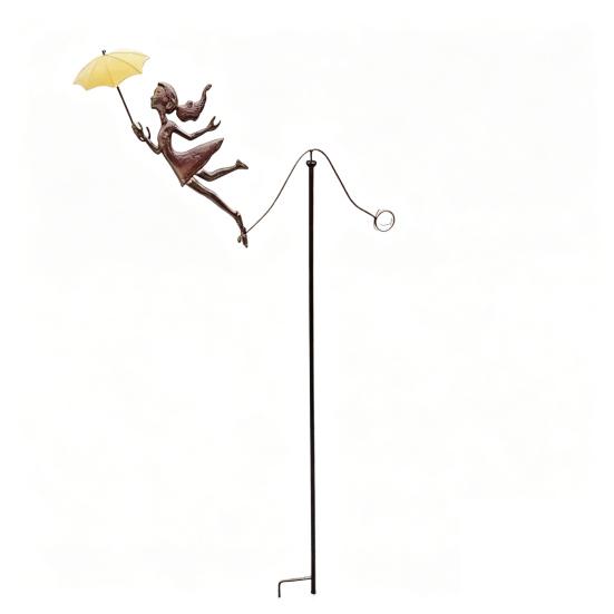 

Деревенский Металлический Садовый Колышек Девочка Балансирующая Винтажная Кинетическая Балансирующая Скульптура Садовое Искусство с Зонтиком для Уличного Парка Газона Патио Декор