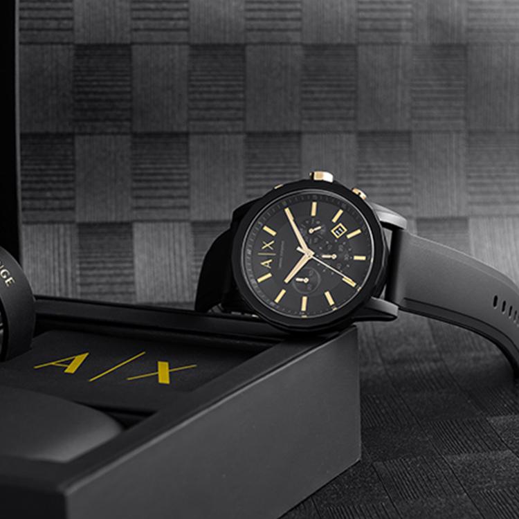 ARMANI EXCHANGEAE ARMANI Wrist Watch Quartz Movement Silicone Strap Black Dial Men's Watches AX7105