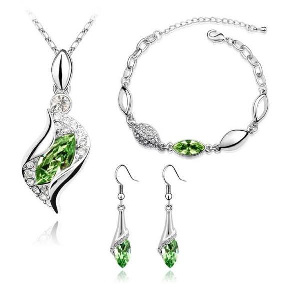 LUXY MOON Women Crystal Pendant Alloyed Chain Necklace Stud Earring Jewelry Set