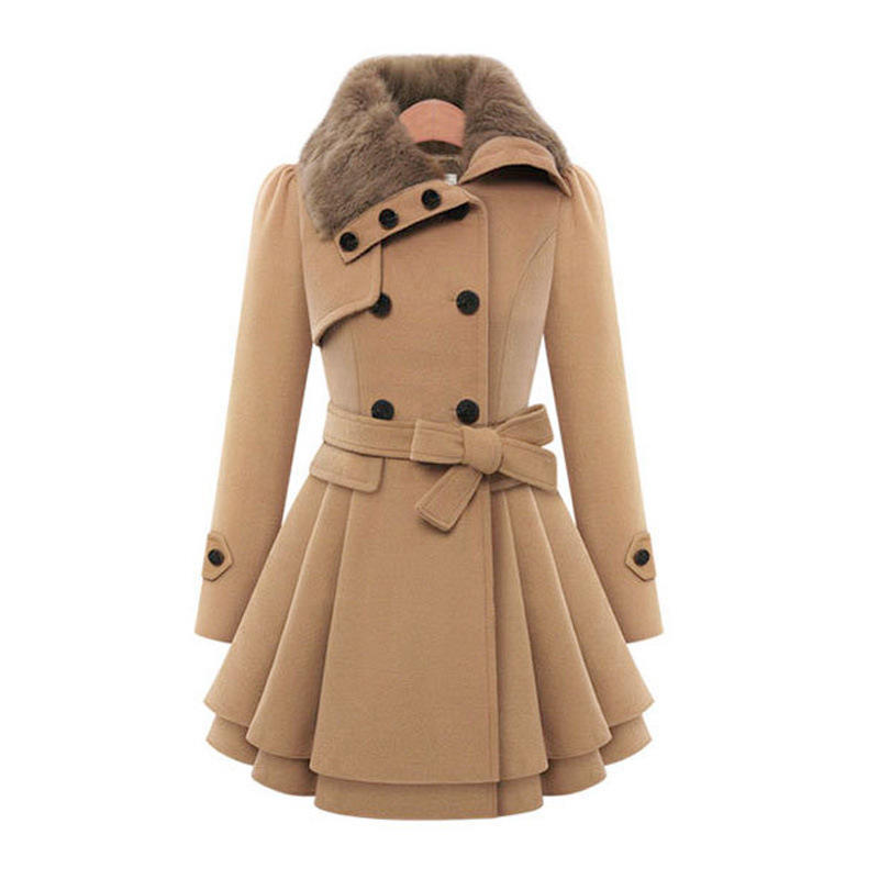 Frauen Jacke 2023 Winter Neue Mode Große Größe Schlanke Mittlere länge Wolle Mantel Zweireiher Dicken Mantel Pelz Kragen windjacke