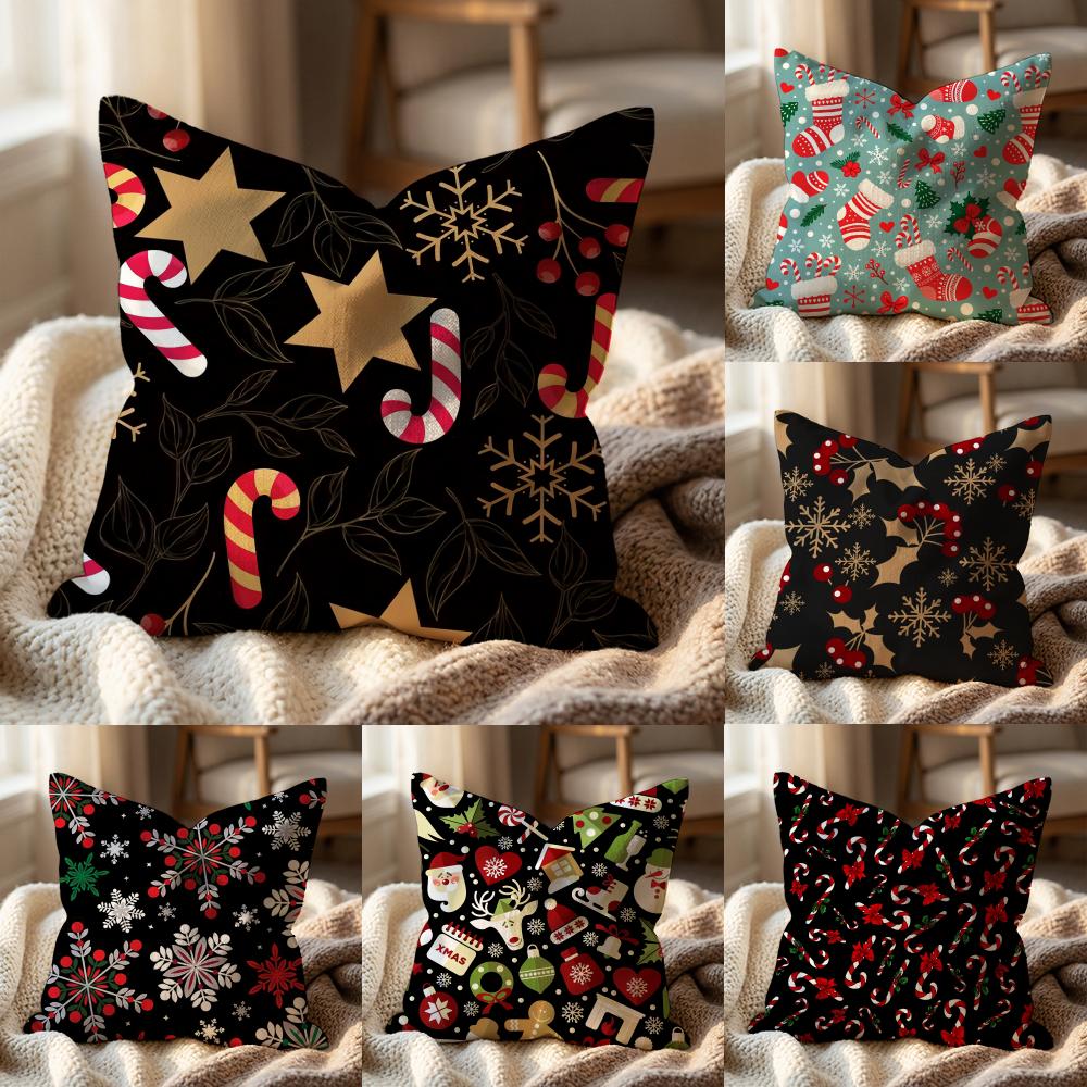 Christmas tree bells snowman Cushion Cover Multi-Scene Pillow Cover for Home & Car - Reversible, Soft & Durable for Daily Use