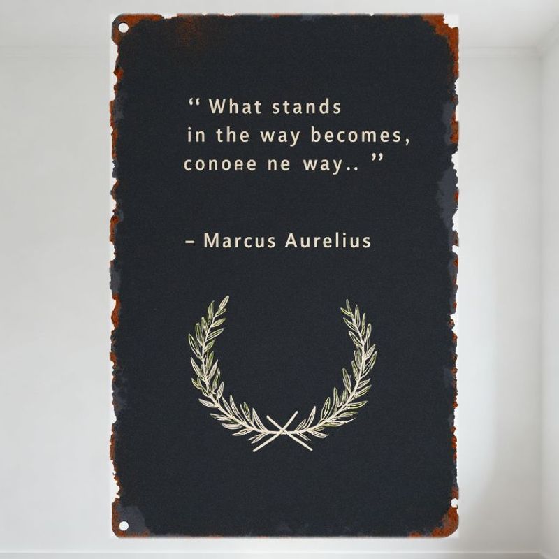 Металлическая табличка с цитатой Марка Аврелия, винтажная, состаренная, рустик, настенная табличка с лавровыми ветвями для декора дома, офиса, бара 20x30cm（7.8x11.8inch）