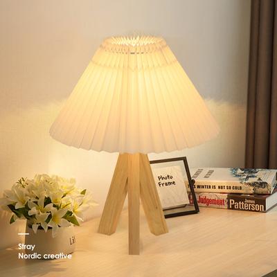 ZK50 LED E27  Light Source Not Included  Bedroom Solid Wood Bedside Table Lamp Retro Pleated Decorative Room Lighting Table Lamp