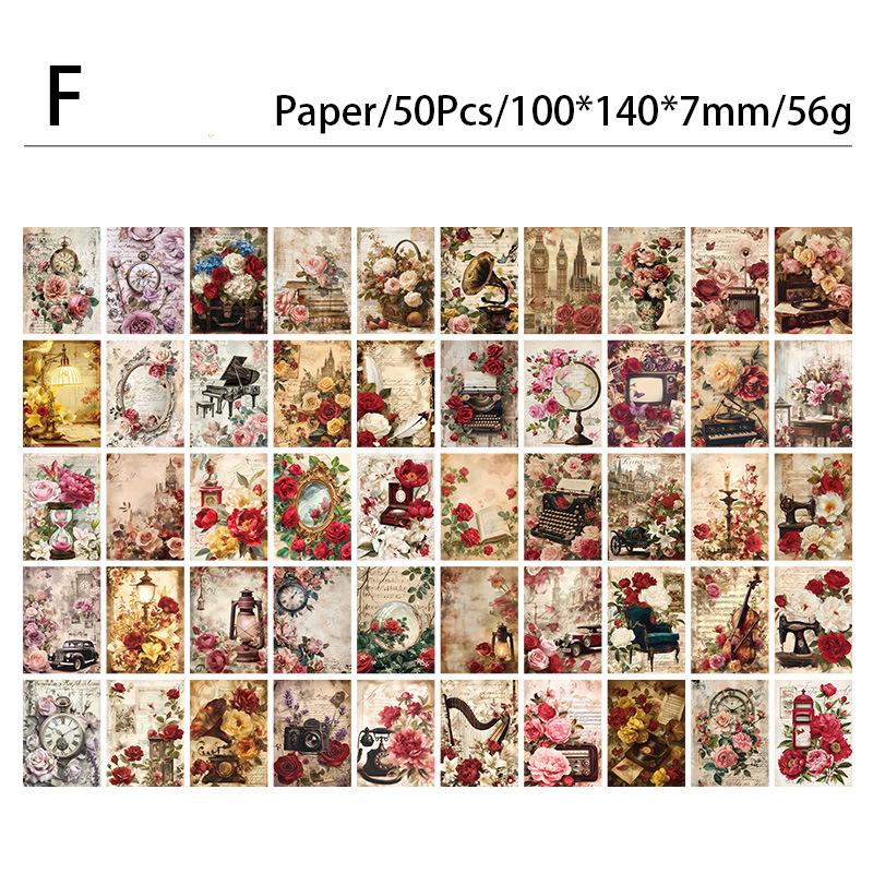50 ks/balení retro květinový materiál papír DIY scrapbooking koláž odpadkový deník estetika kancelářské potřeby plánovač dekorace papír