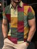 Trendy short-sleeve geometric patchwork polo shirt, casual and versatile daily wear for men.