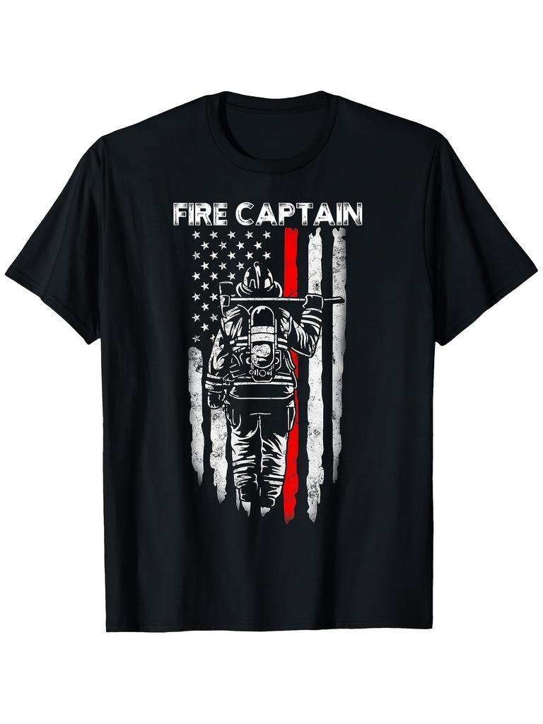 Feuerwehrhauptmann Chief Amerikanische Flagge Geschenke Feuerwehrhauptmann T-Shirt für Unisex Herren Unisex Freizeit Rundhals Outdoor Kurzarm T-Shirt Größen Patriot