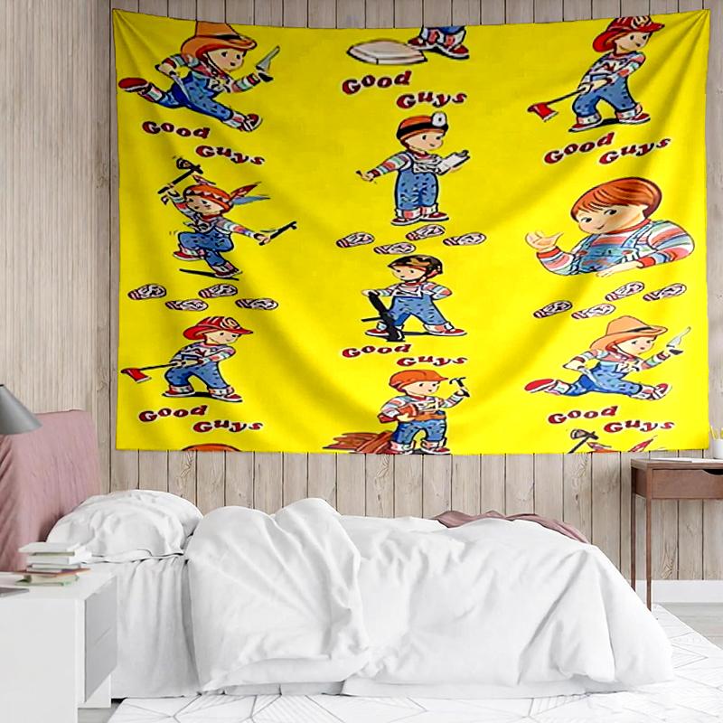 Chucky Print Tapestry, Backdrop, Easy Setup, Ideal for Bedroom, Office & Living Room, with Aesthetic Wall Hanging Decor.