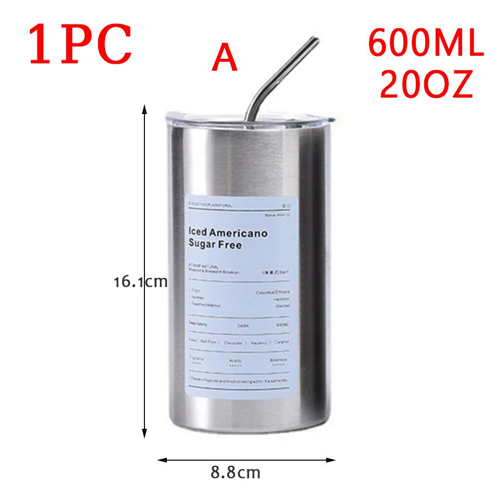 

Портативная чашка-термос на 600 мл, кофейная кружка из нержавеющей стали 304, термостойкая герметичная бутылка для воды с изолированной соломой бутылкой, посуда для напитков 600ML