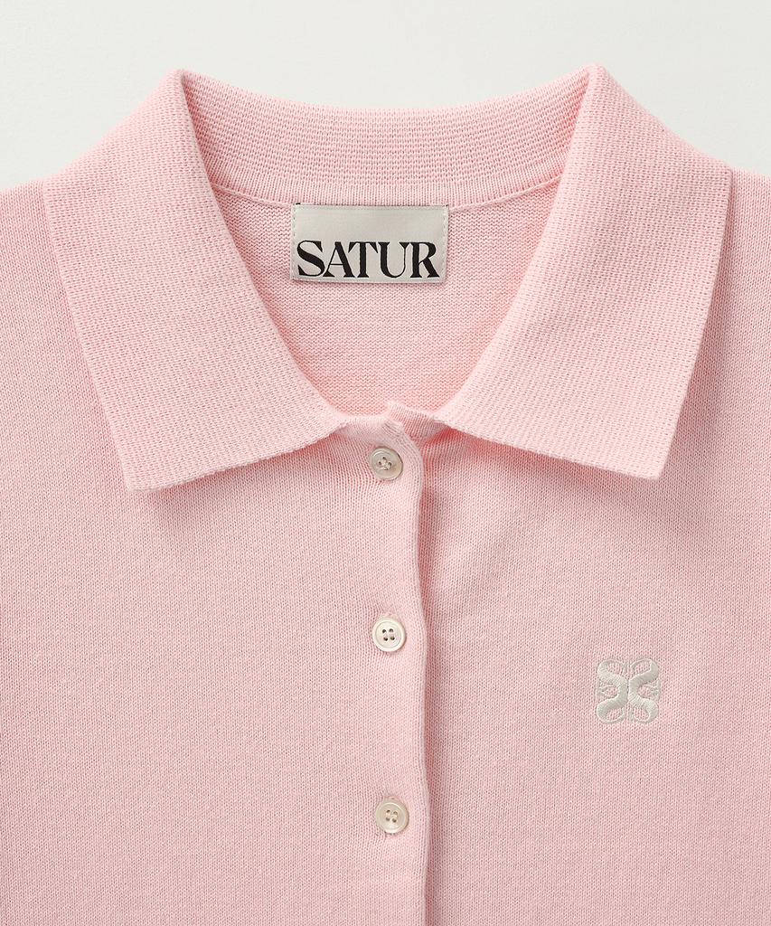 Seteo (W) Basic Cotton Collar Half Cardigan Pink