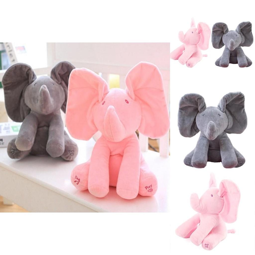 Gray Peek-a-boo Musical Plush Elephant Toy Soft Adorable And Perfect For Toddlers