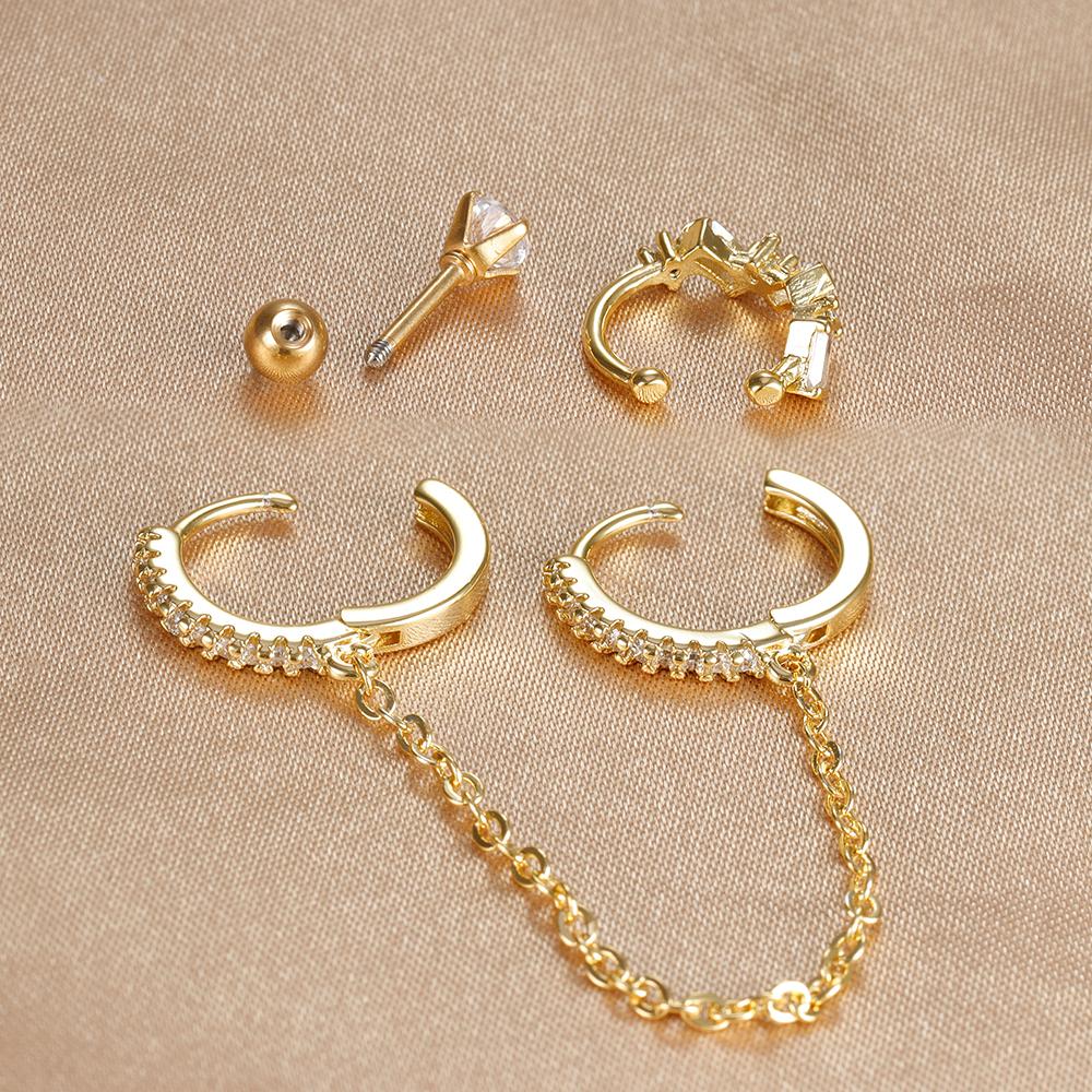 Tassel Chain Hoop Earrings Set for Women Stainless Steel Cubic Zirconia Geometric Round Huggie Earring Piercing Jewelry aretes