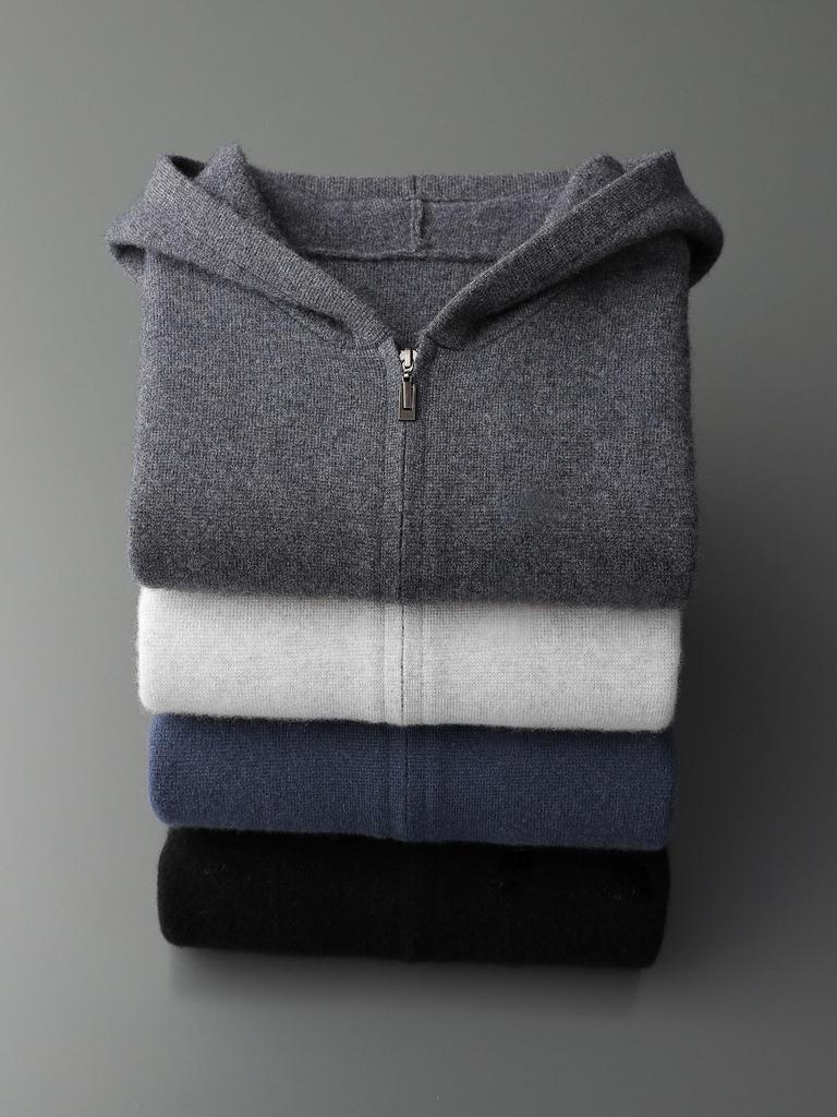 Męska Gruba Grzana Kaszmirowa Bluza Rozpinana z Zamkiem - Jesień/Zima Wełniany Sweter Nowość