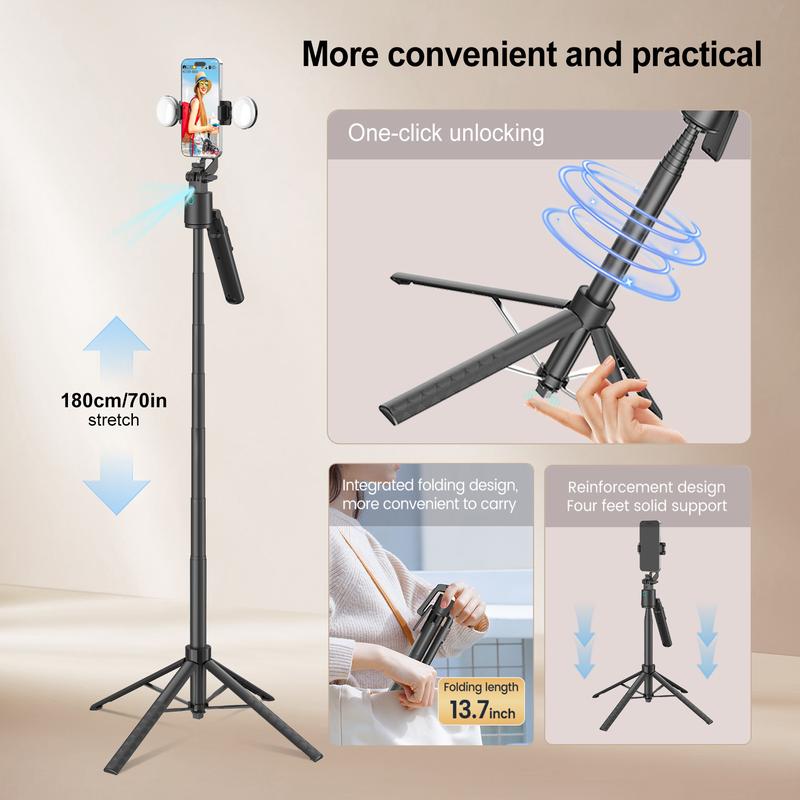 Selfie Stick with Face Tracking Extendable 360° Rotation Selfie Stick Tripod with BT Remote Control Cell Phone Holder 7