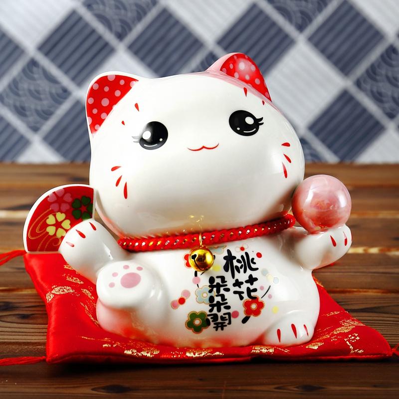 Japanese 6 inch Maneki Neko Ceramic Lucky Cat Home Decoration Desktop Ornament Fortune Cat Money Box Fengshui Craft Gifts