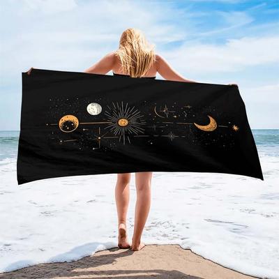 1pc Celestial Moon & Stars Beach Towel - Lightweight Quick-Dry Microfiber Wrap, Sun & Moon Design with Planets & Stars, Perfect