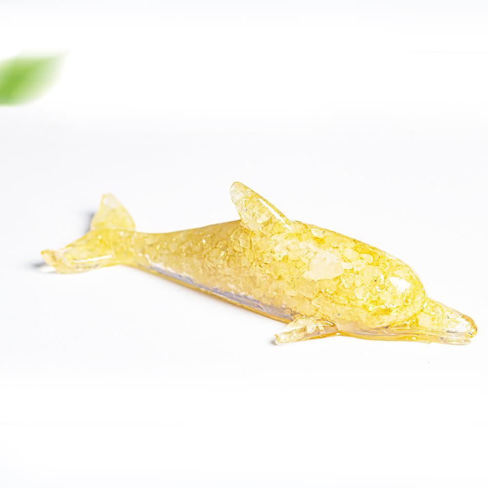 Water Crystal Dolphin Resin Decor With Semiprecious Stones For Home And Gift Use