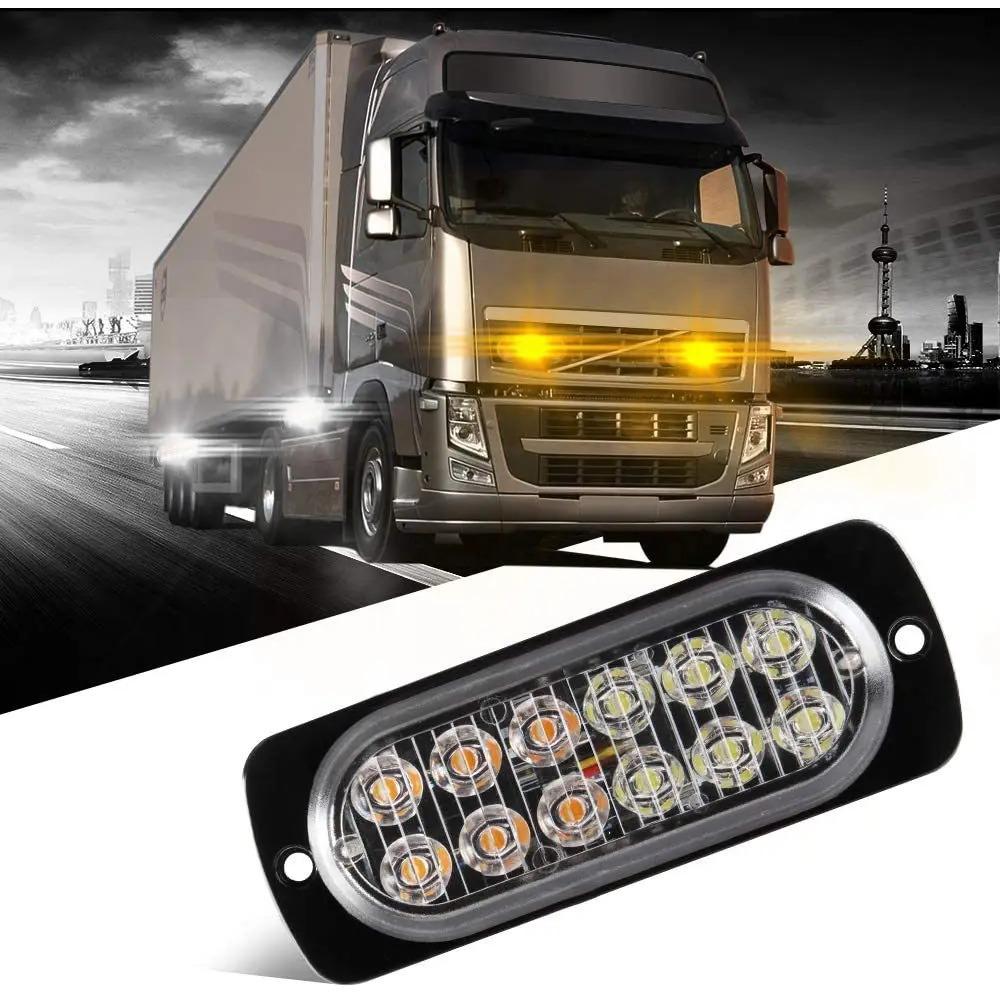 12 Led Strobe Side Warning Light Strobe Flashing Lightbar Car Truck Beacon Lamp Amber Yellow White Traffic Light 12V - 24V