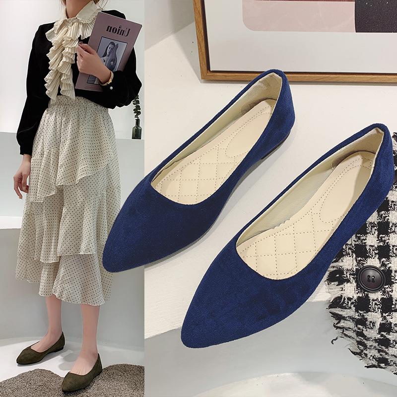 Spring and Summer Footwear Plus Size Single Shoes Flat Bottom Pointed Shallow Suede Women's Shoes