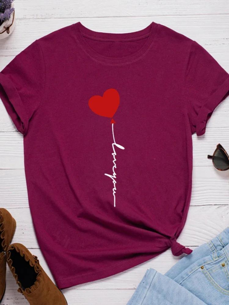 Heart Balloon Print Women T Shirt Short Sleeve O Neck Loose Women Tshirt Ladies Fashion Tee Shirt Tops Clothes Camisetas Mujer