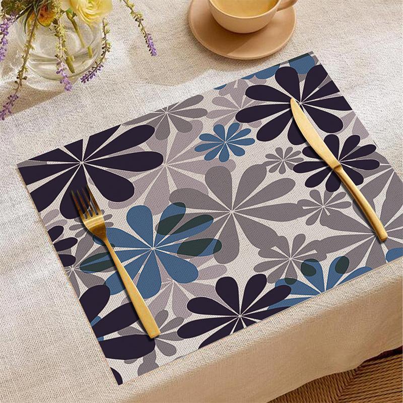 Cute Hand Drawn Cactus Flower Printed Placemat Washable Cotton Linen Kitchen Table Mat 4pcs