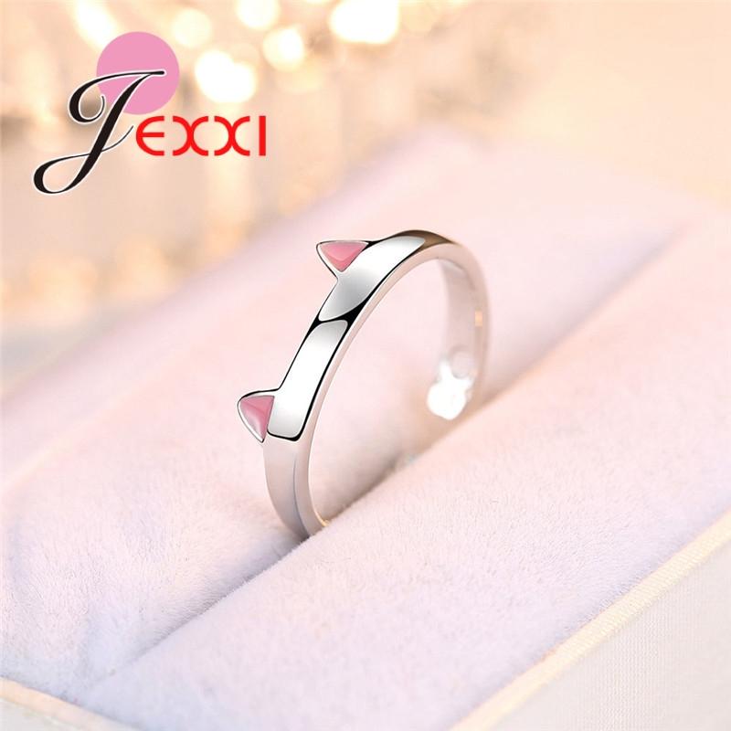 New Arrival Simple High Quality Cute Cat Ear Real 925 Sterling Silver Open Ring For Women Girl Fashion Jewelry Gift
