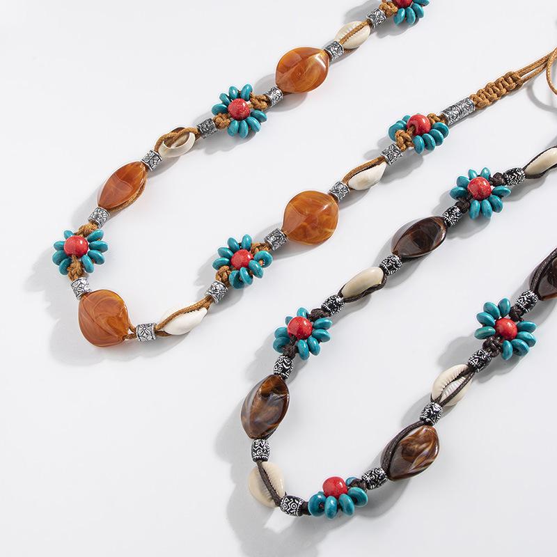 Boho Style Flowers Weaving Knotted Ethnic Style Handmade Wooden Beads Women's Belt Leisure Vacation Style Beautiful Waist Rope