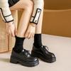 Women's Black Height-Boosting Retro Loafers - Thick Sole, British Style, 2025 Spring Collection