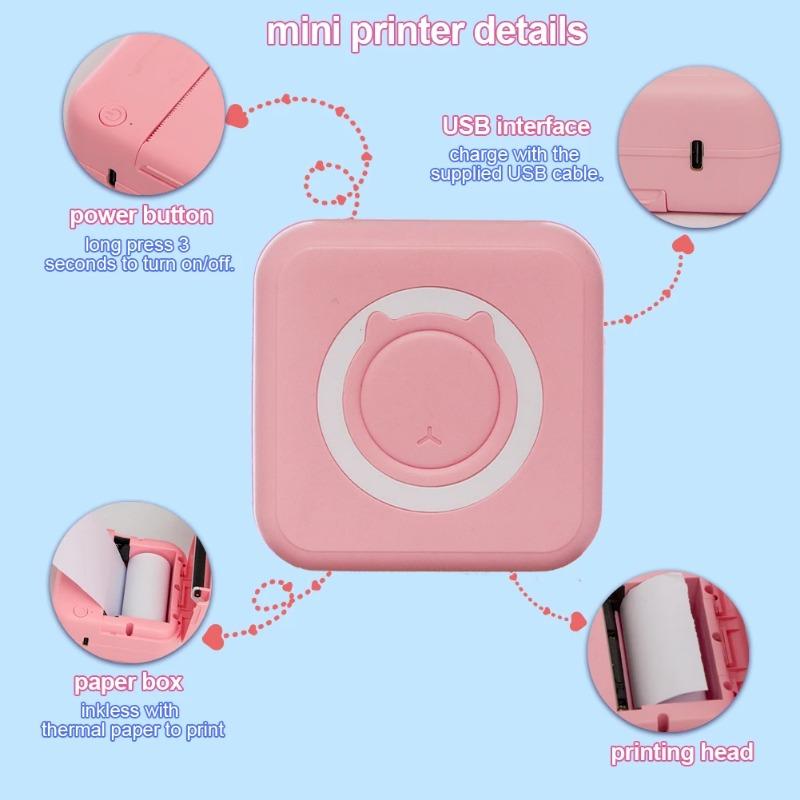 Tragbarer Mini-Thermodrucker, kabellos, BT, 203 dpi, Fotoetikett, Memo, falsche Frage, Drucken mit USB-Kabel, tragbarer Drucker