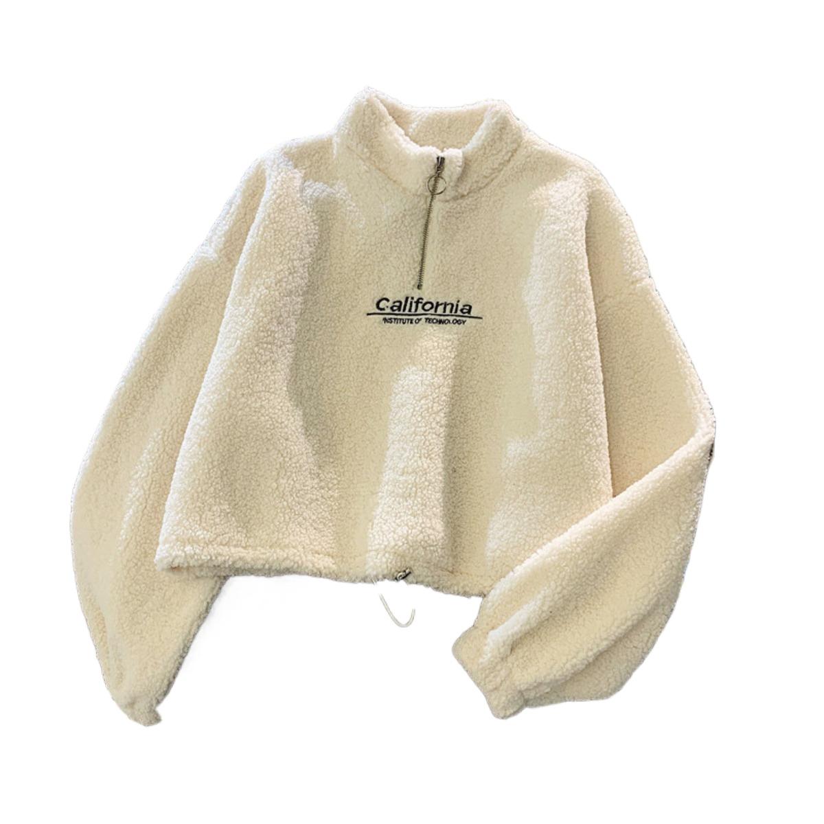 Half High Collar with Thick Wool Imitation Lamb Fur Short Hoodie Women s Korean Version Student Autumn and Winter Warm Jacket S 1664₽