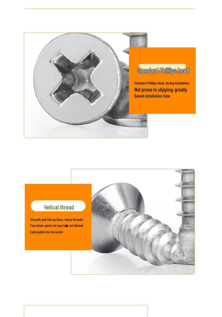 M1-M6 KA304 Stainless Steel Phillips Flat Head Countersunk Self-Tapping Screws