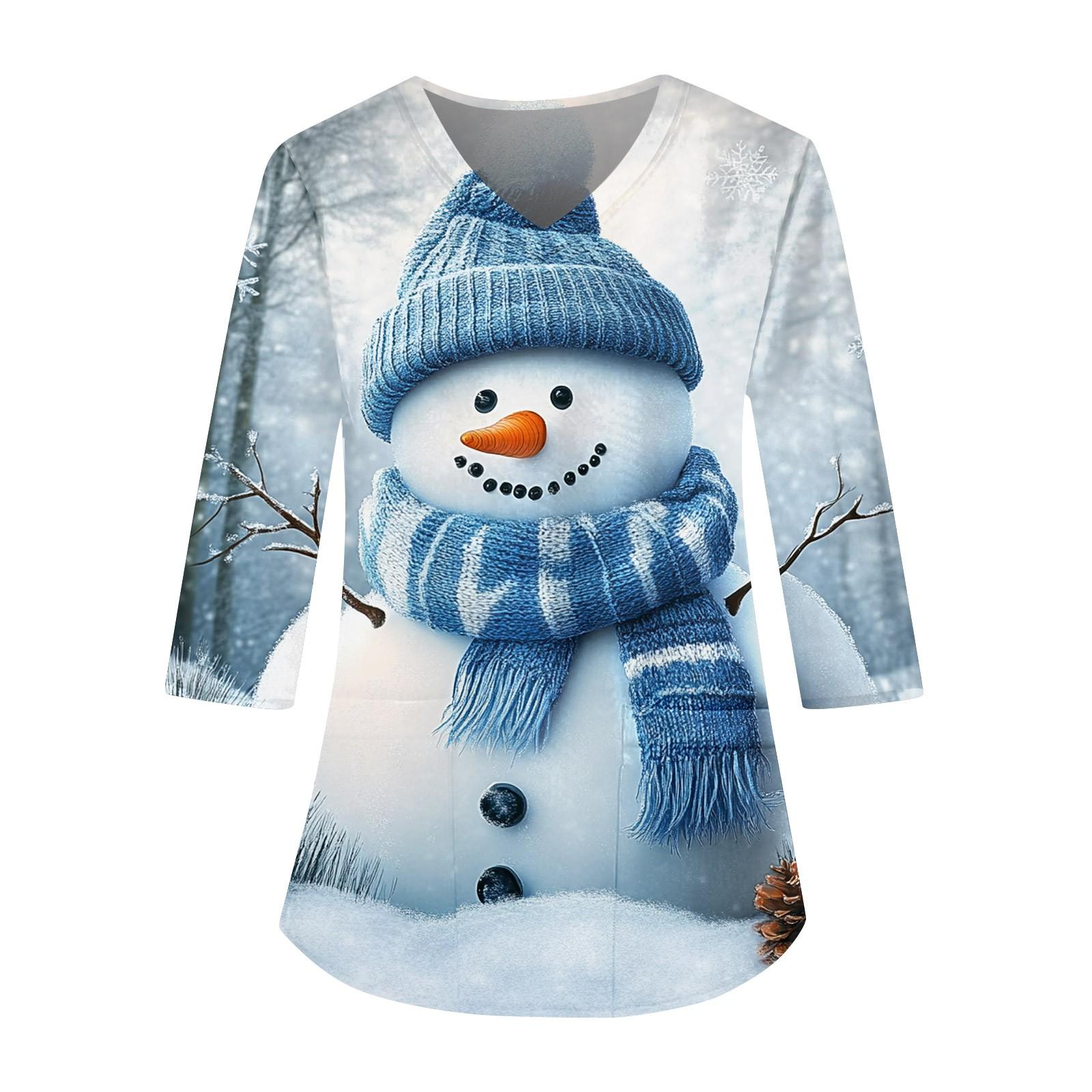 

Женская мода повседневная униформа с рукавом три четверти и рождественским принтом XXXL