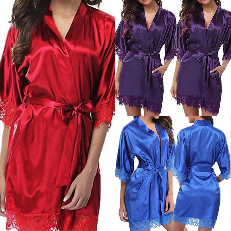 Silk Plain Womens Satin Robes Bridal Wedding Bridesmaid Bride Gown Robe Bath