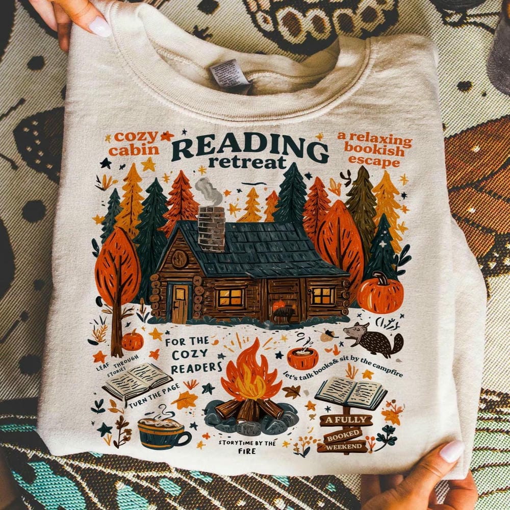 Women Cozy Cabin Reading Retreat Comfort Unisex Top Book Lover Vintage Dark Academia Autumn Cozy Readers Sublimation Sweatshirt