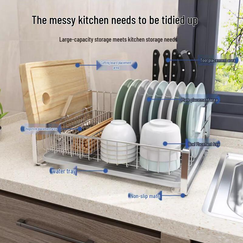 Upgraded 304 Stainless Steel Countertop Dish Rack