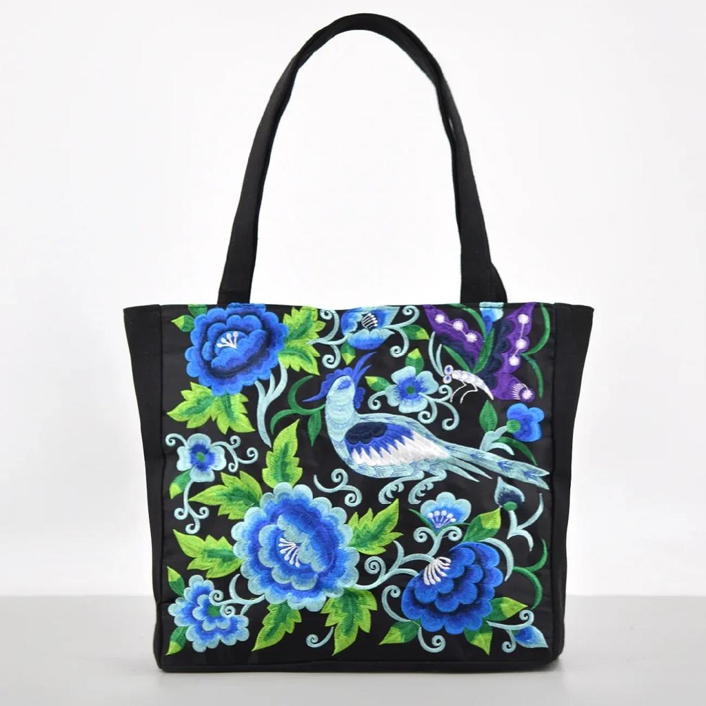 Borsa a Spalla da Donna Ricamata con Fenice Etnica Borsa Casual in Tela Ricamata Borse da Donna