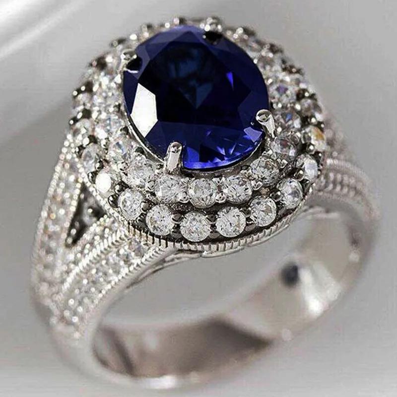 2026 Luxury Prong Setting-Rings for Women with Deep Blue Zircon Stone Anniversary Gift   Wife Micro Paved Middle